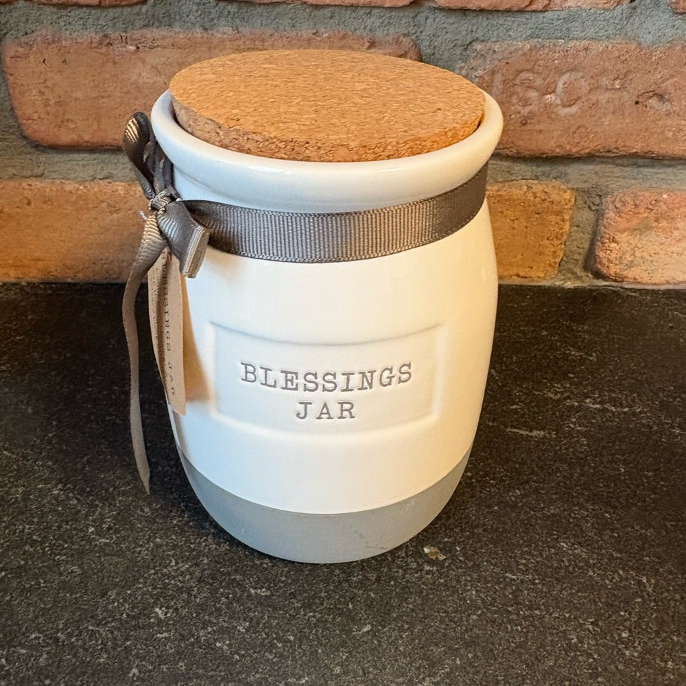 Eccolo Blessings Jar with Cork Lid and Gray Ribbon
